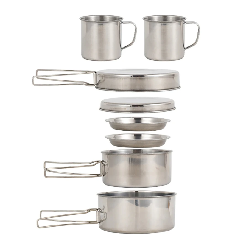 Camping Cooking Cylinder - 8pcs/Set Camping Cookware Mess Kit Stainless