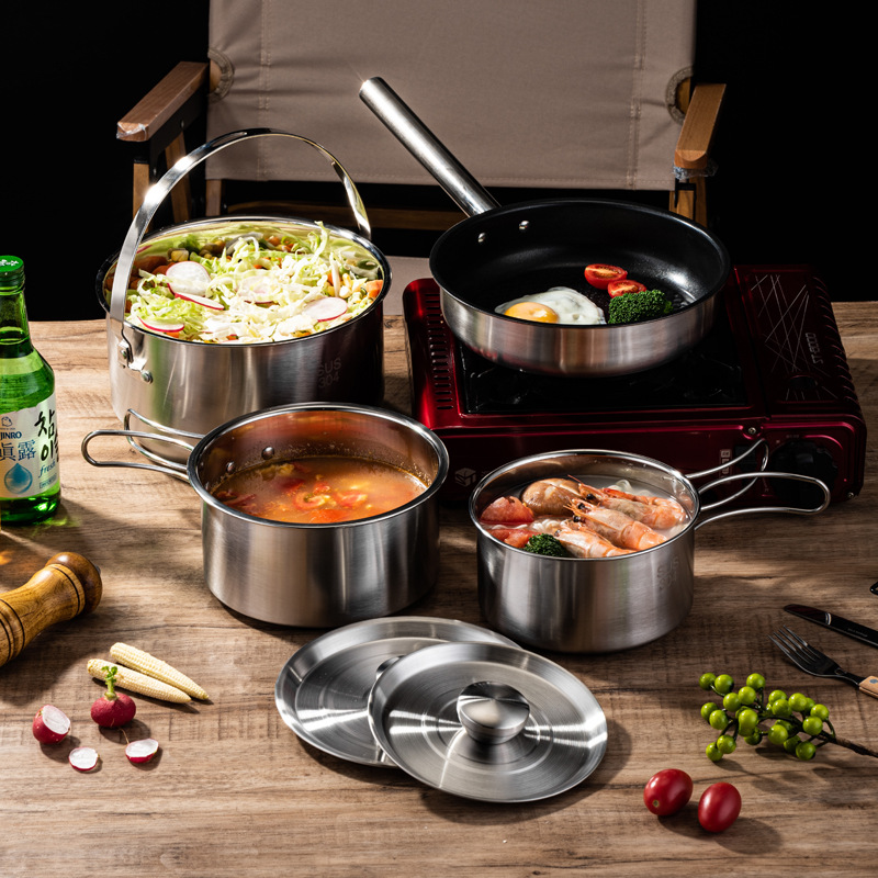 Camping Cooking Set For 4 - Portable Camping Picnic Cookware Set 4-Piece