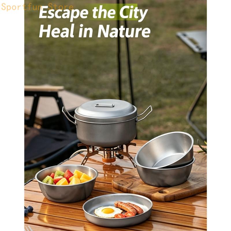 Camping Cooking Dining Set - Trail Meal Cookware with Metal Pot,