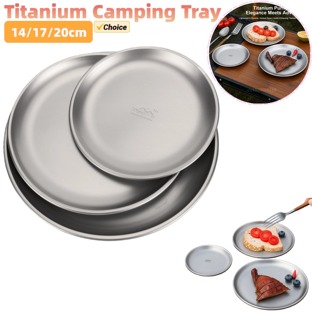 Camping Cooking Cup - 14/17/20cm Titanium Camping Plate 1/3Pcs Camping