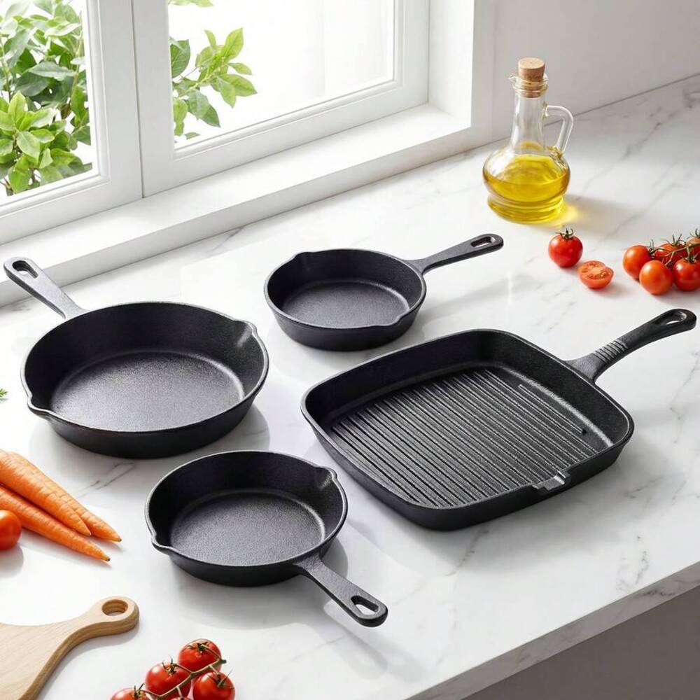 4-Piece Cast Iron Cookware Set - Camping Cooking Set For 4 ulasan dan harga