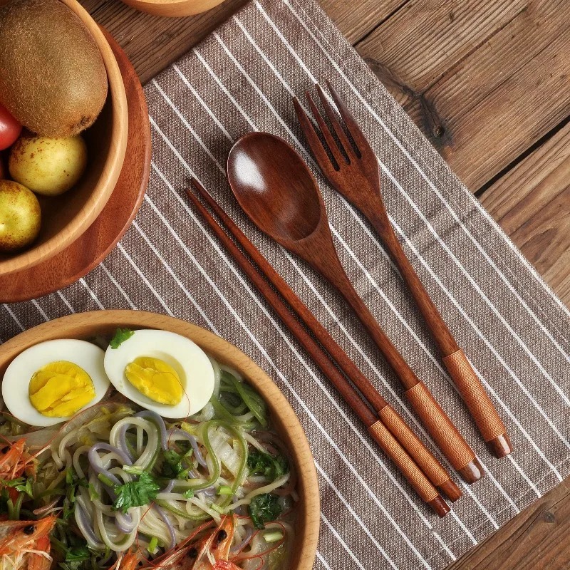 Wooden Dining Set Spoon Chopst - Camping Cooking Dining Set ulasan dan harga