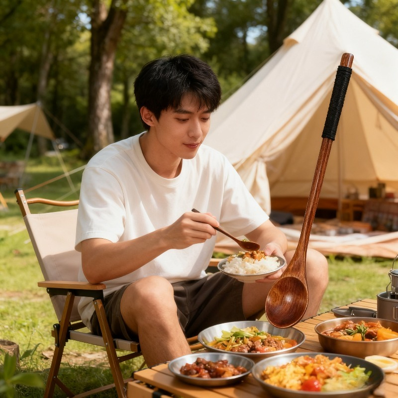 Wooden Dining Set Spoon Chopst - Camping Cooking Dining Set ulasan dan harga