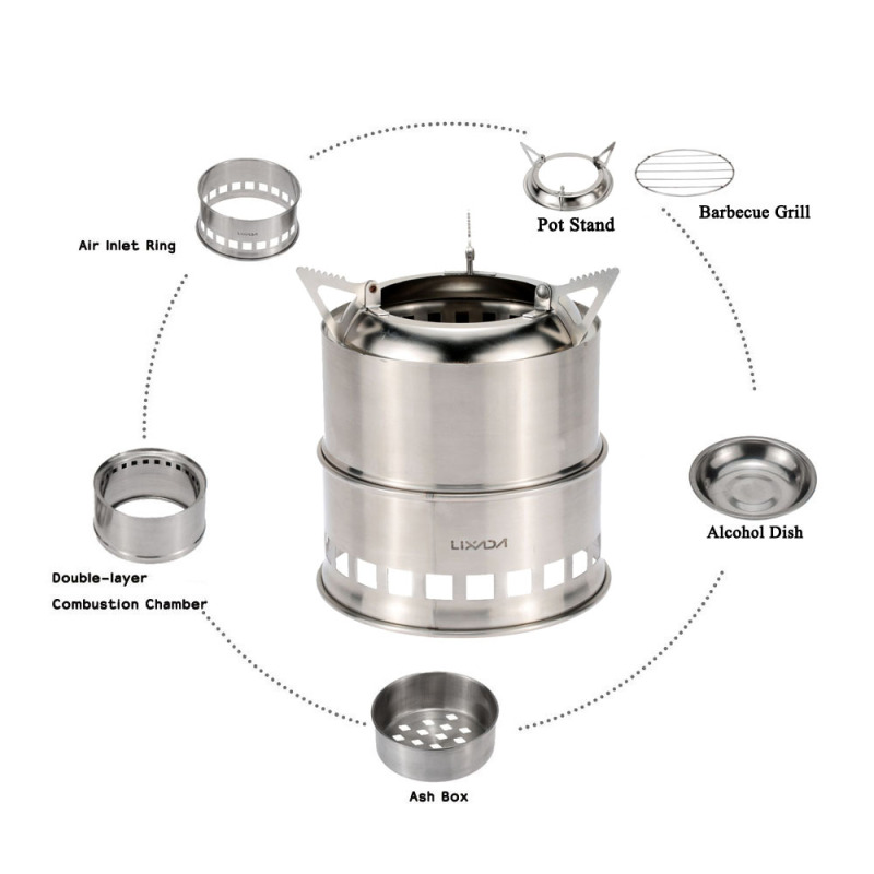 Lixada Stainless Steel Wood St - Camping Cooking Windshield ulasan dan harga