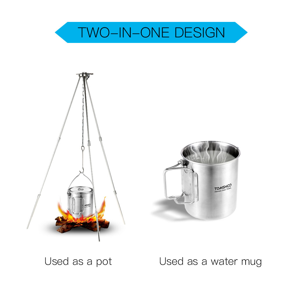 TOMSHOO 750ml Stainless Steel  - Camping Cooking Cup ulasan dan harga