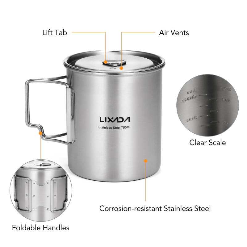 Lixada 750ml Cup Outdoor Stain - Camping Cooking Cup ulasan dan harga